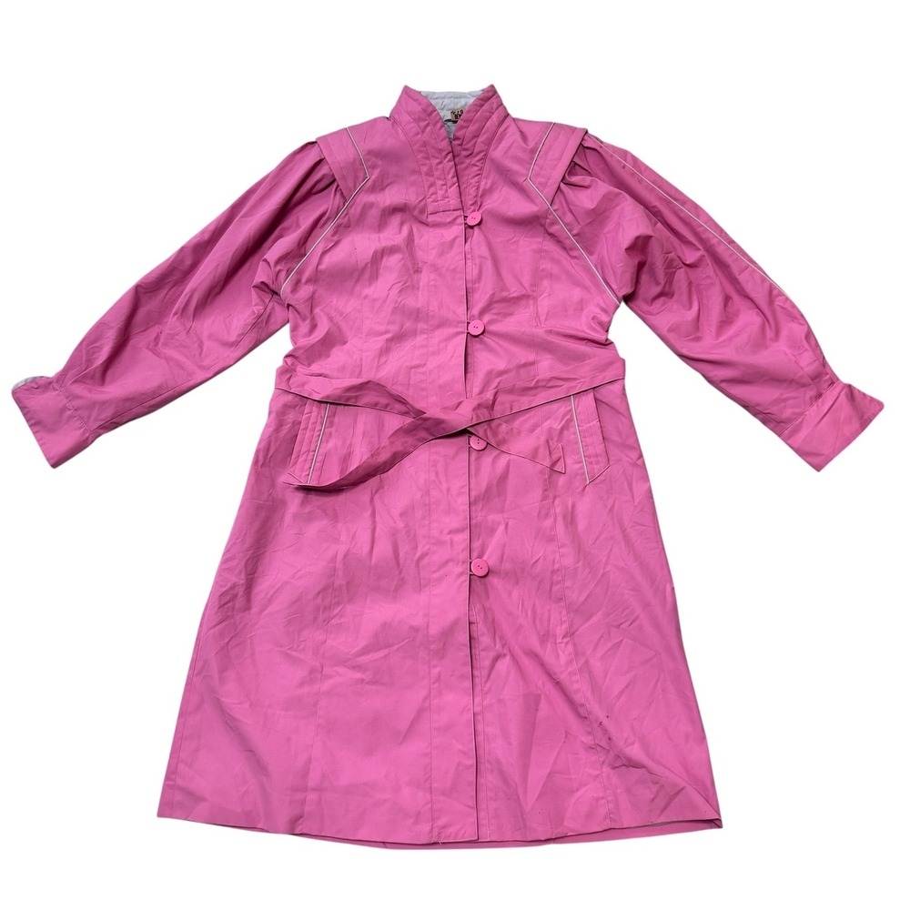 Vintage Mulberry Street Pink Belted Trench Coat Jacket 80s Retro Barbiecore